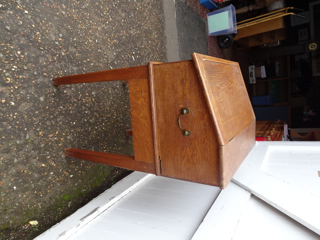 Antique oak lift top desk/bureau made in 1905 by Will Barrow of Southery, Norfolk H93cm W64cm - Image 5 of 5