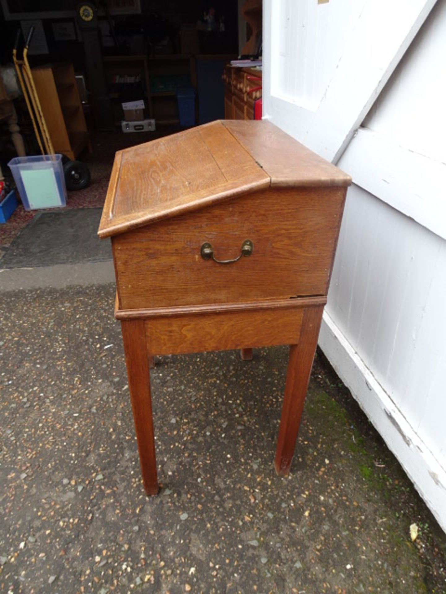 Antique oak lift top desk/bureau made in 1905 by Will Barrow of Southery, Norfolk H93cm W64cm - Image 5 of 5