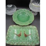 Portuguese pheasant platter and bowl decorated with vines along with 2 glass dishes