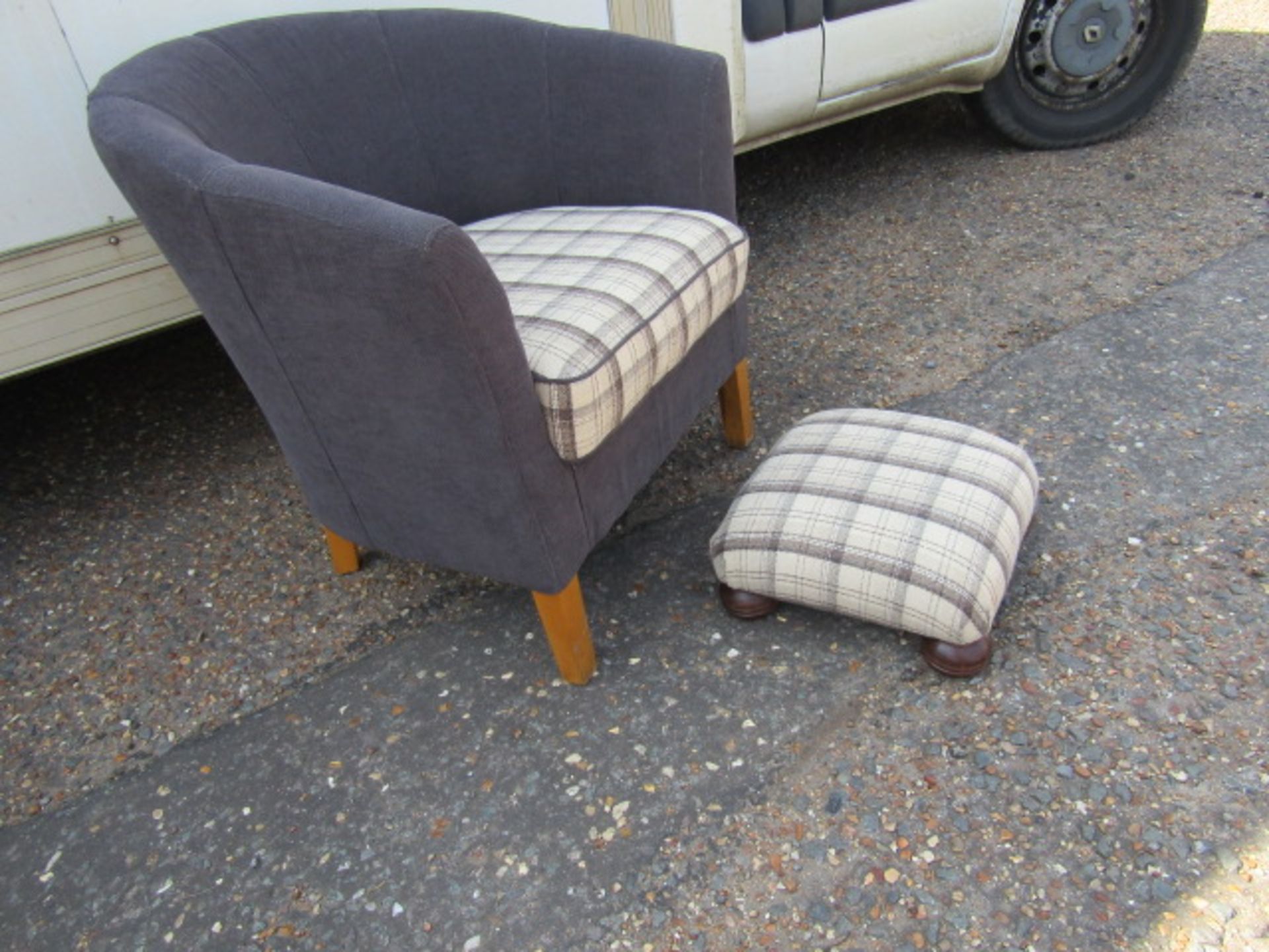 Upholstered tub chair and footstool - Image 2 of 3