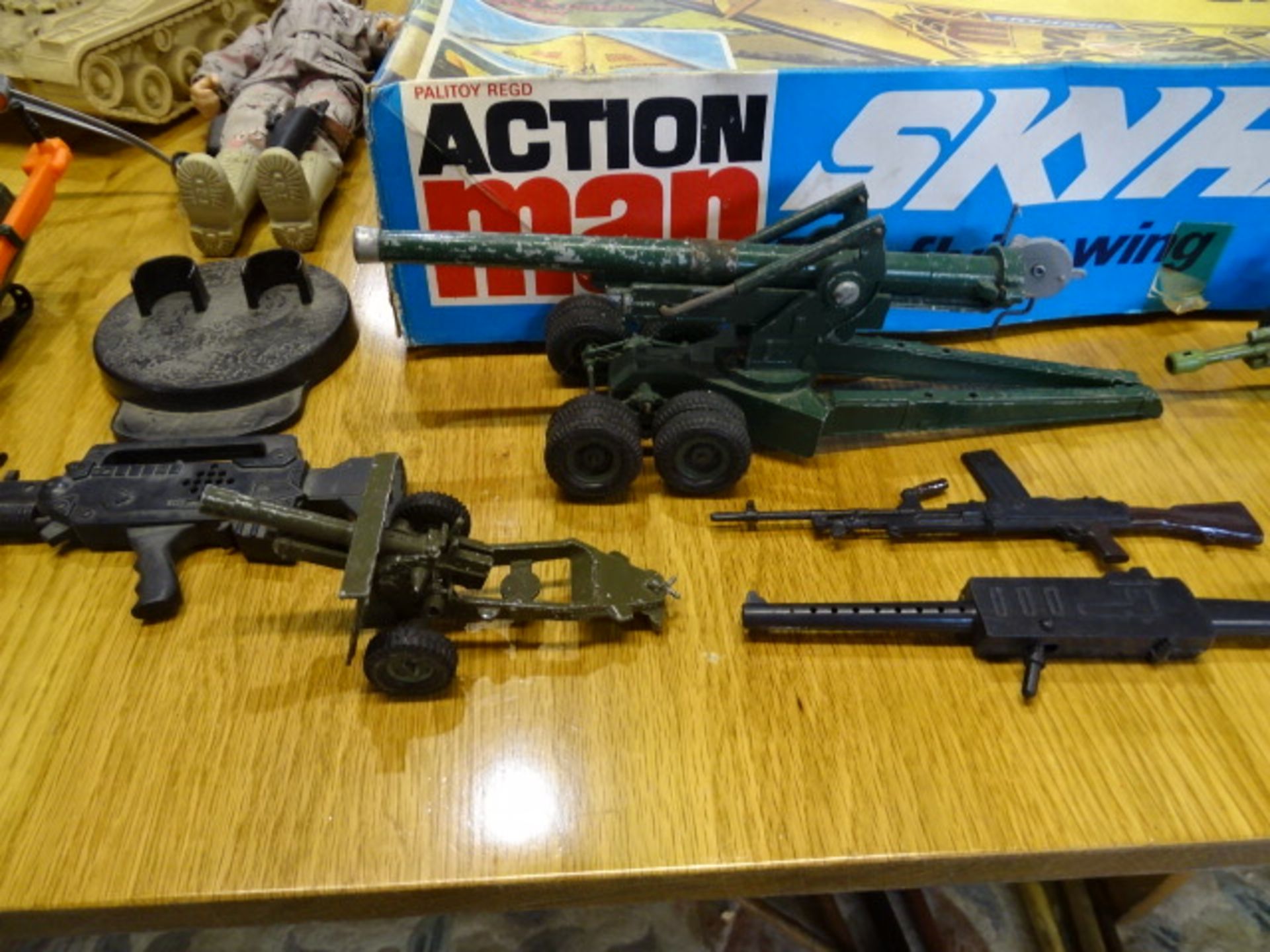 Vintage boxed Palitoy Action Man 'Skyhawk', G.I.JOE action figure and diecast cannons to include - Image 5 of 7
