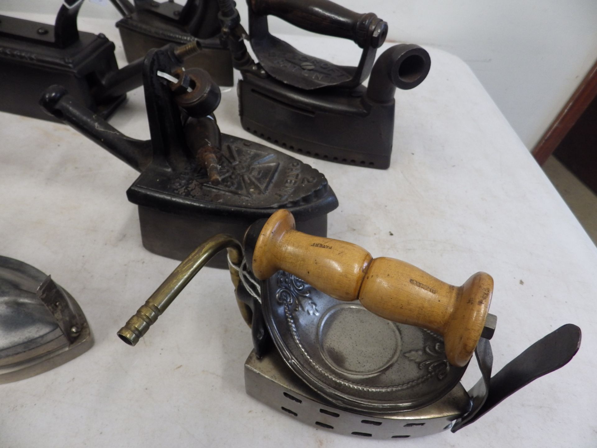 7 assorted gas irons to incl 3x C Wilson & sons Leeds & London gas irons one being a tailors iron, - Image 2 of 4