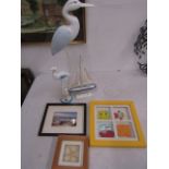 wooden sea birds and 3 beach related pictures