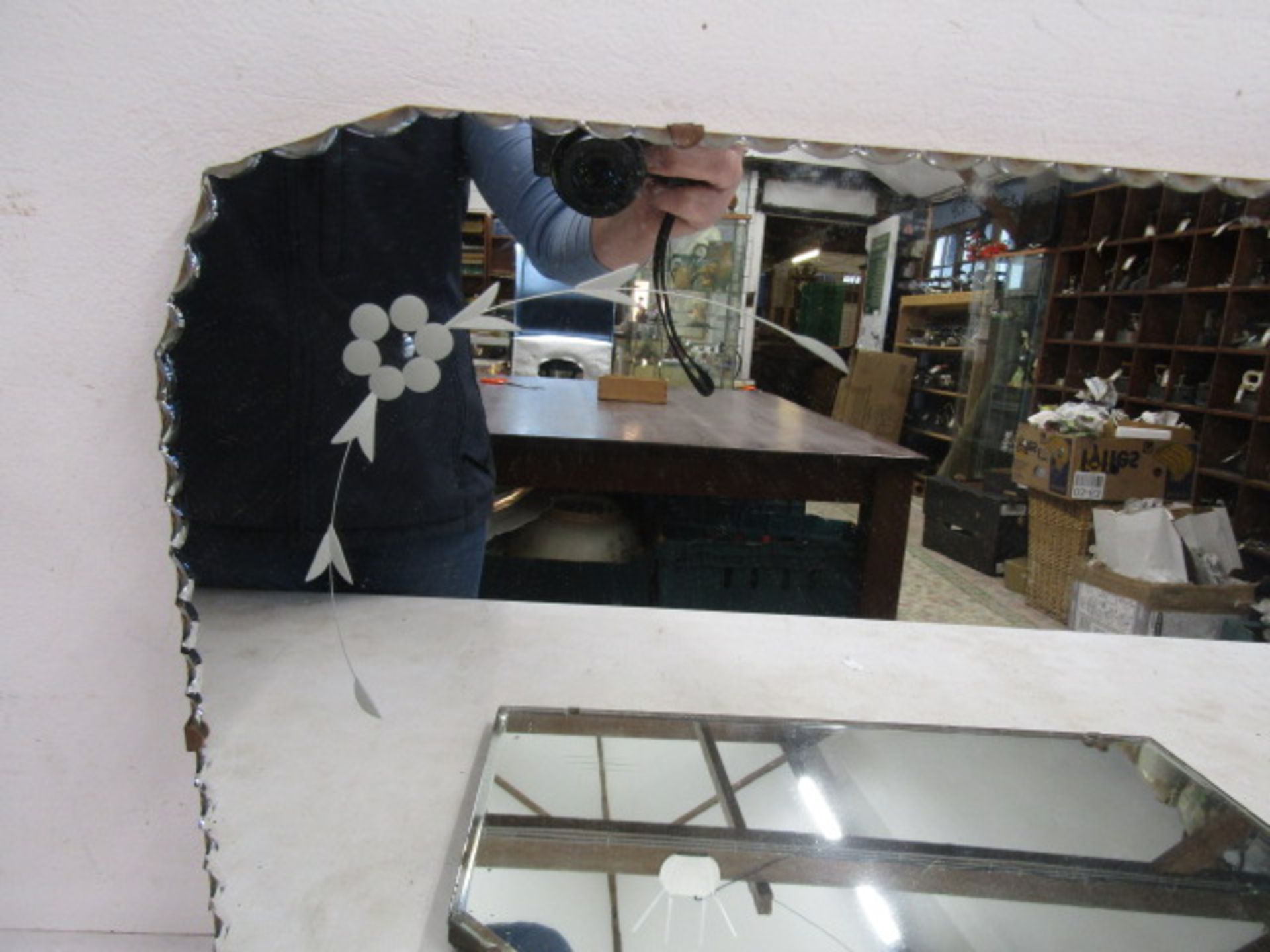 2 vintage mirrors one with etching and bevelled edge - Image 4 of 4