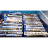 Box of Blu Ray DVD's including multi disc sets and digital downloads