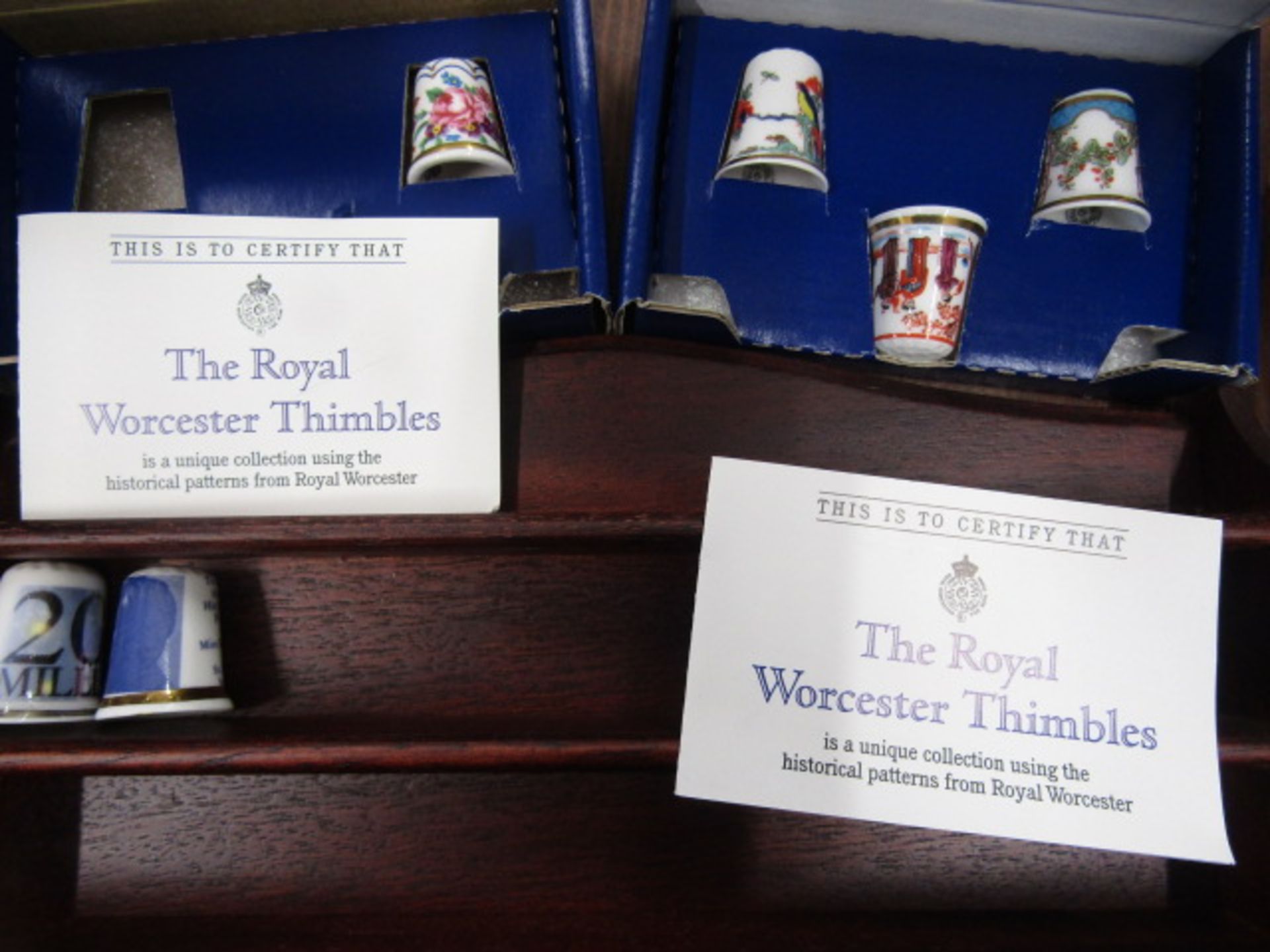 Royal Worcester thimble collection with display shelf list of thimbles in photo's - Image 4 of 6