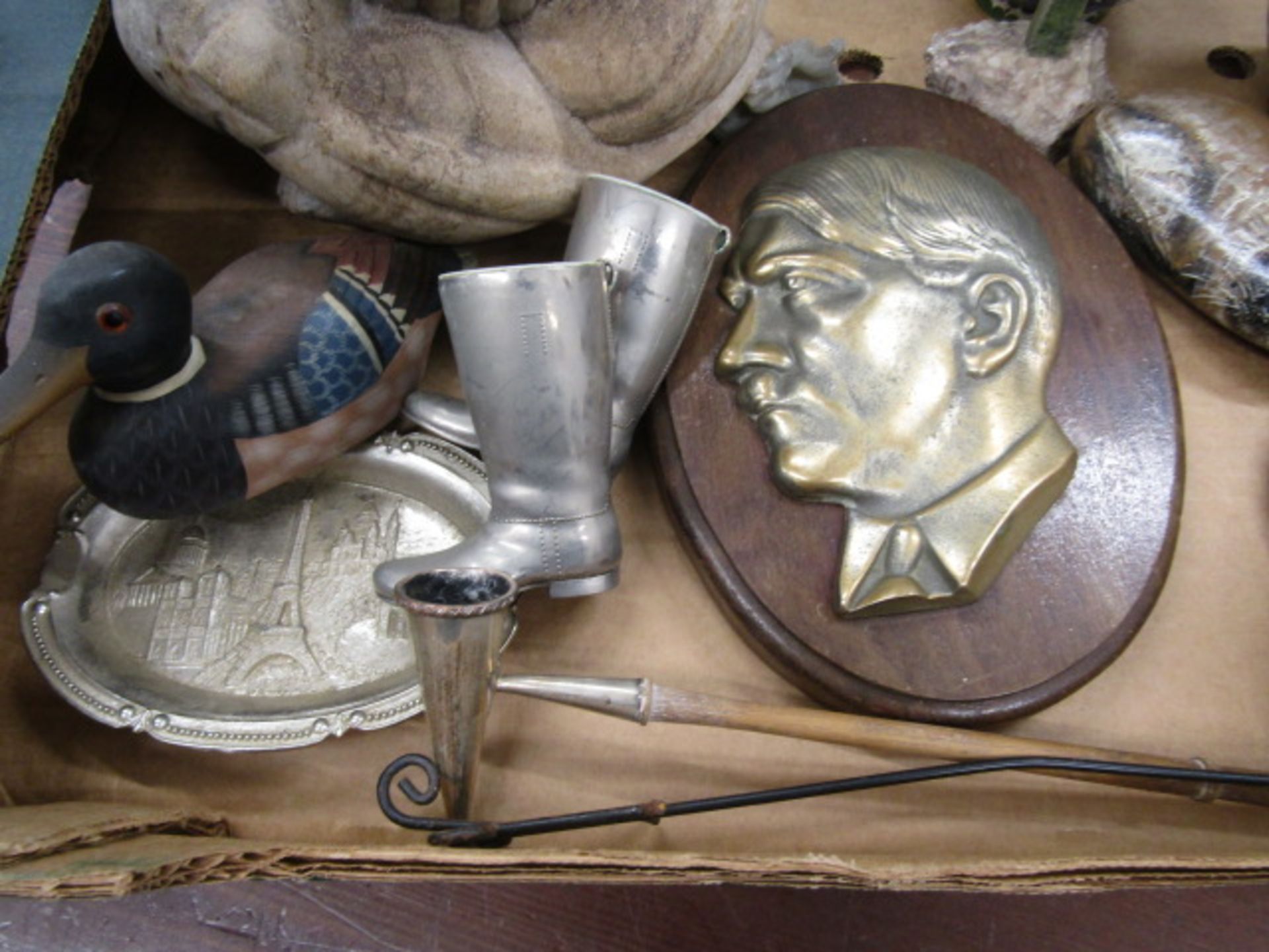 A treen bust and various collectables inc hand bell, cloisonne style vases, stone duck and brass - Image 4 of 6