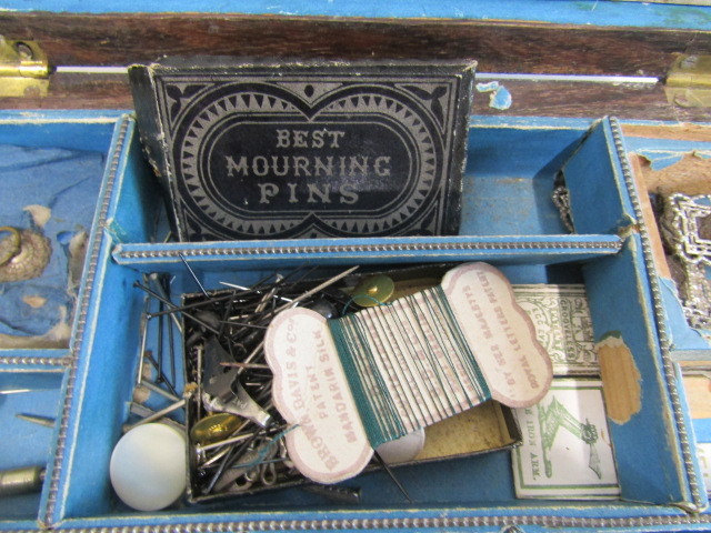 2 antique sewing boxes one with contents - Image 8 of 10