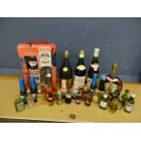 Mixed alcohol lot to include Martini with shaker, brandy, wine and miniatures etc