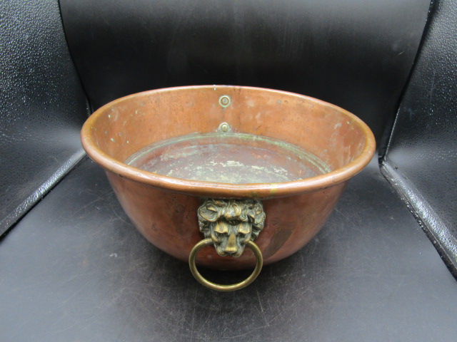 Moresi & lucca of London copper bowl with lion head handles 32cmD 10cmH - Bild 3 aus 5