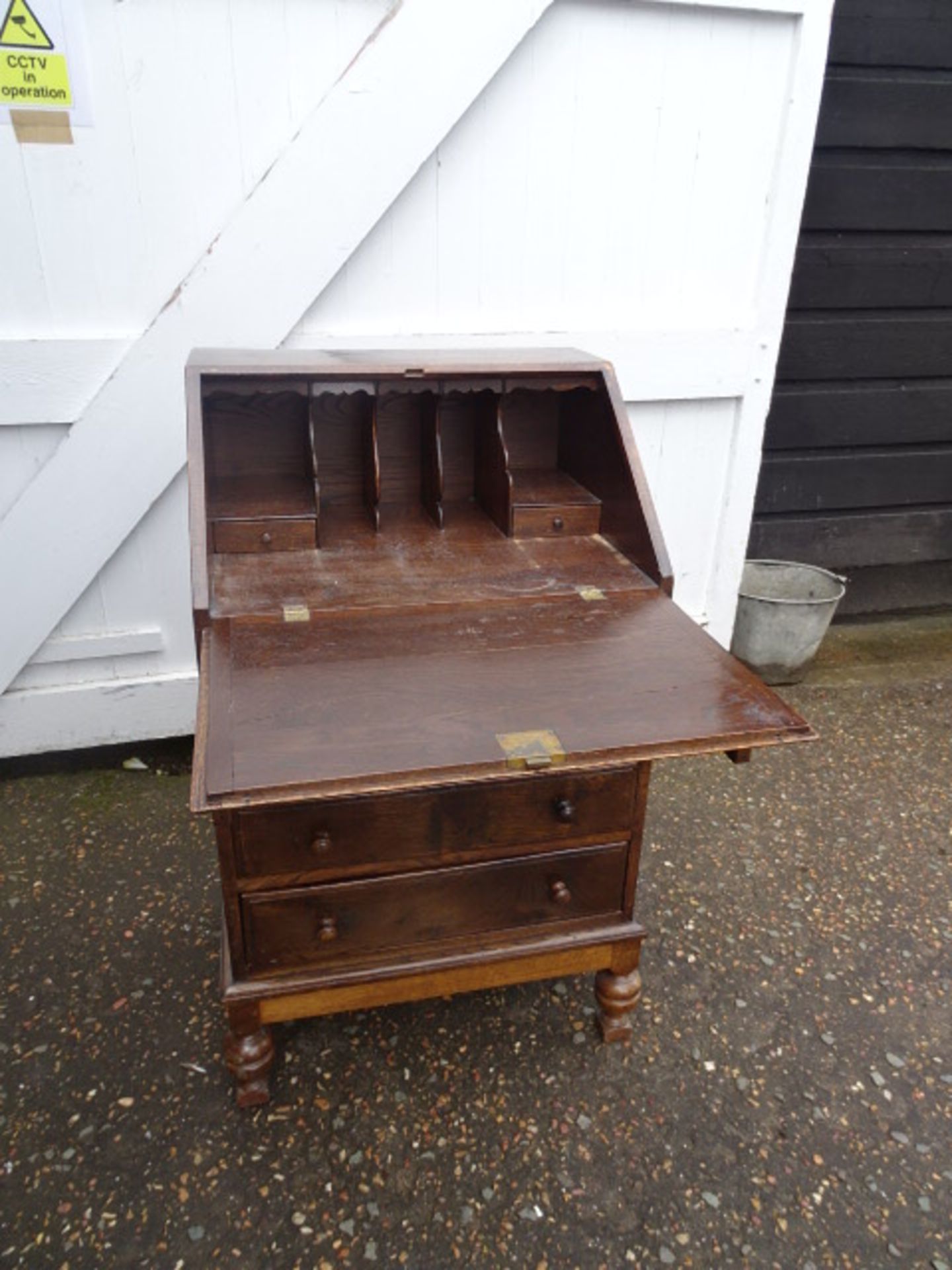 Small 4 drawer writing bureau with brass handles H96cm W59cm D44cm approx - Image 2 of 2