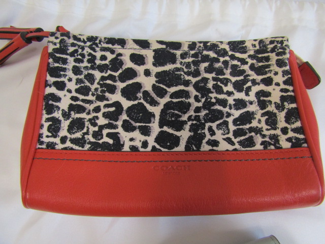 Coach red & animal print make up/ soft bag