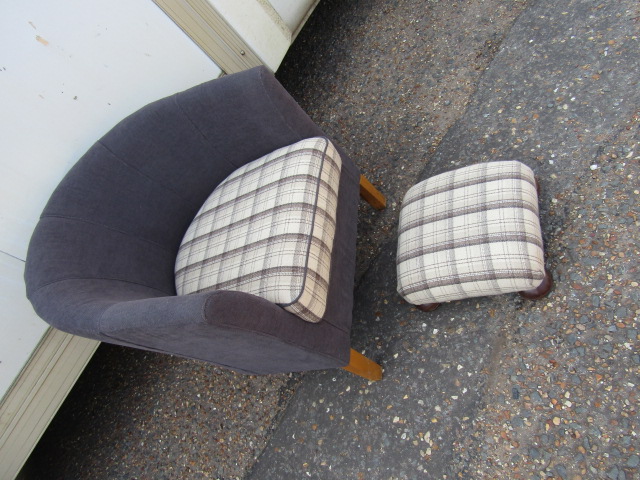 Upholstered tub chair and footstool
