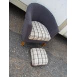 Upholstered tub chair and footstool