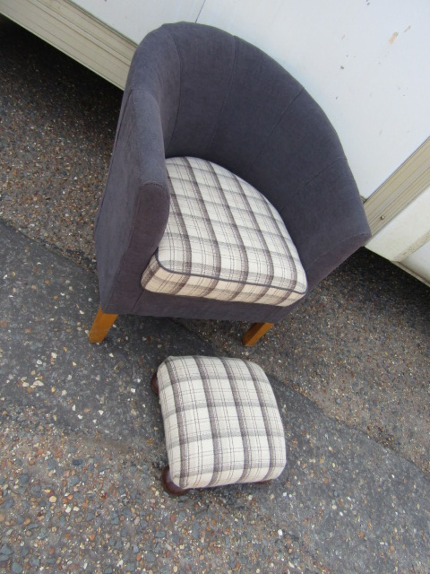 Upholstered tub chair and footstool