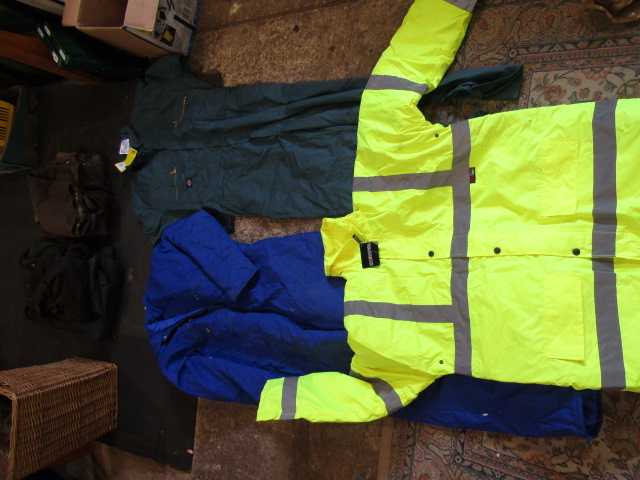 2 x Dickies overalls (one thick and one with tags) hi vis jacket with tags and various wax