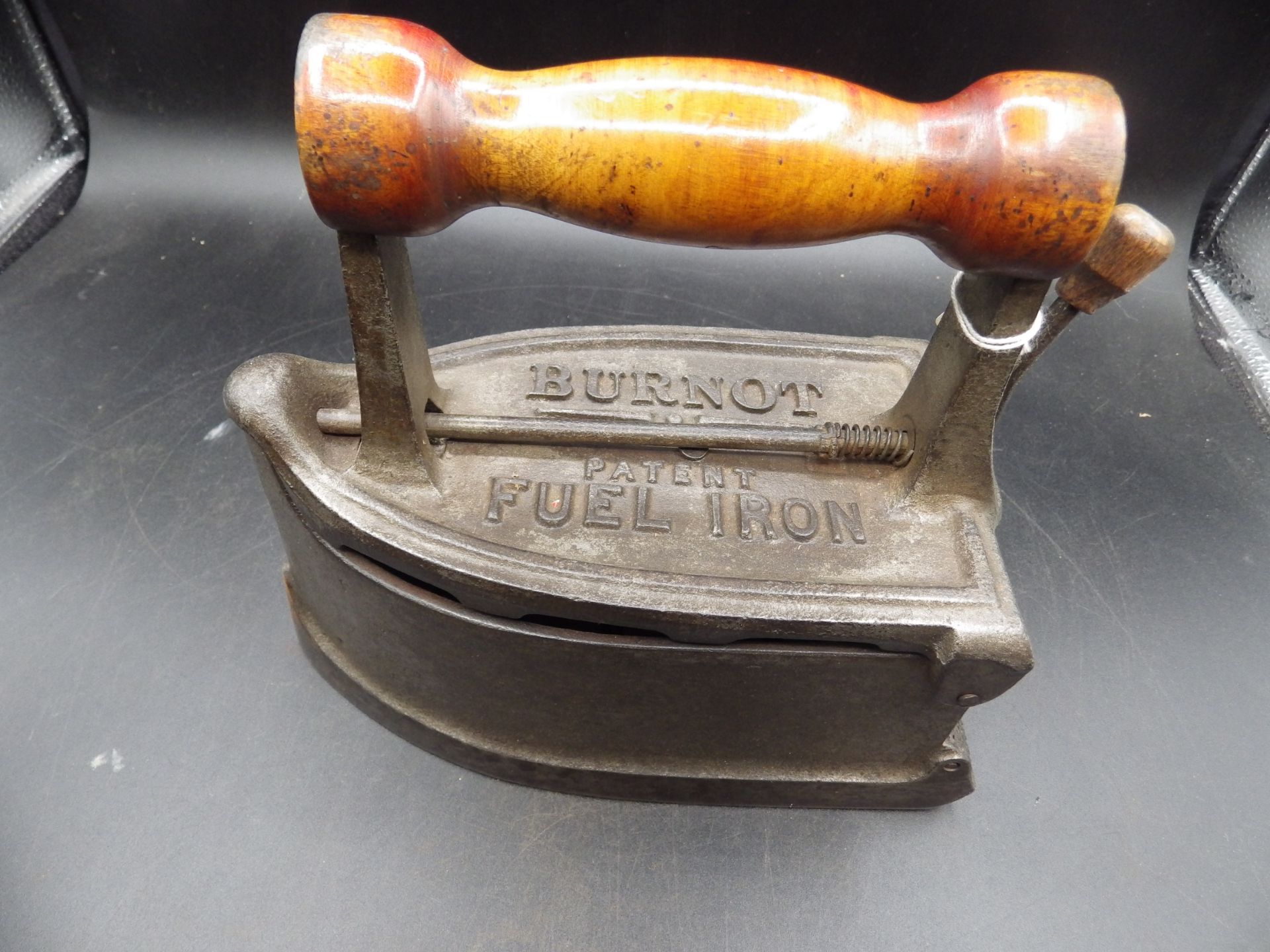 2 fuel irons to include the Burnot patent fuel iron with lever spring bolt and ash guard together - Image 3 of 4