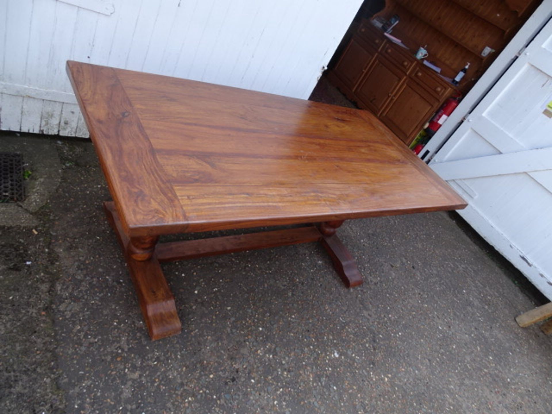 Hardwood refectory dining table H75cm Top 90cmm x 180cm approx - Image 3 of 3