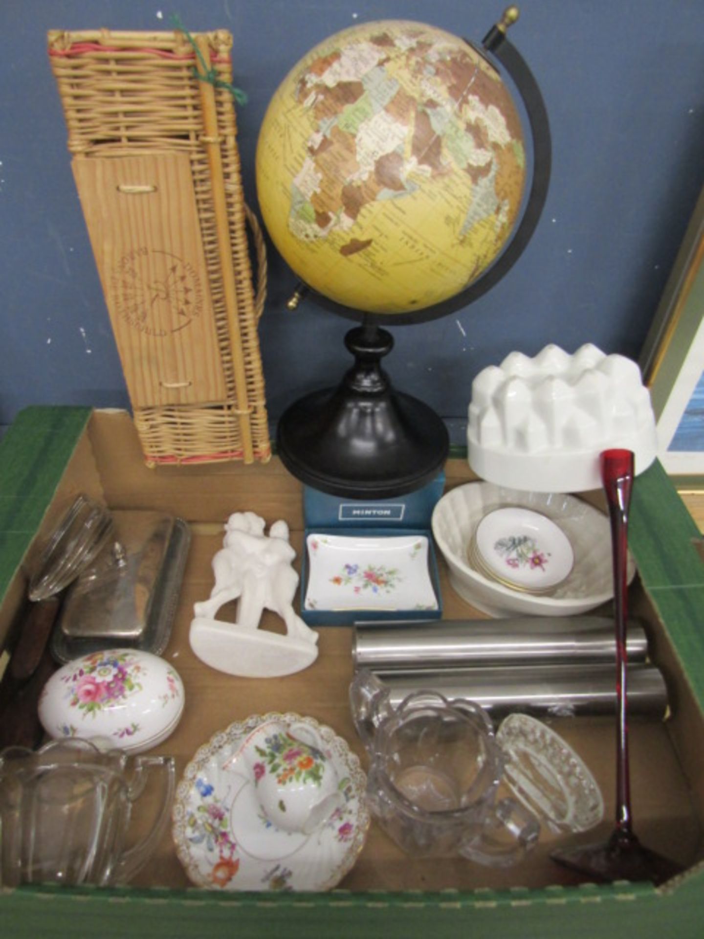 collectables inc wine basket, ceramics, globe etc