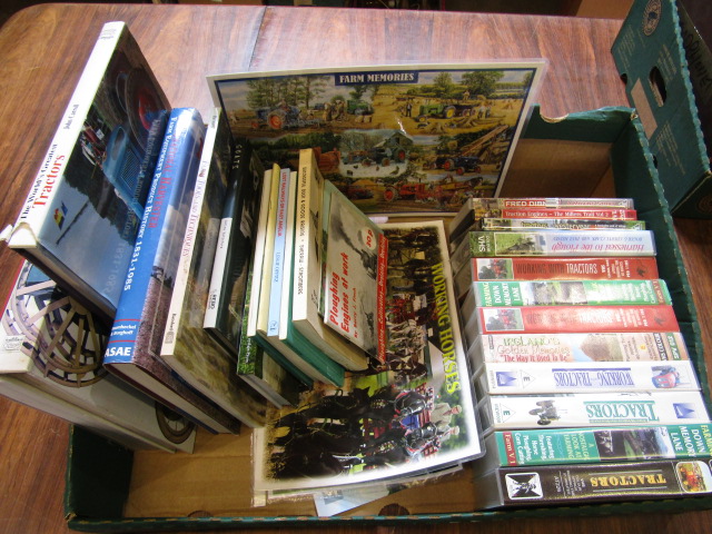 Books relating to tractors and farming plus some video's and dvds