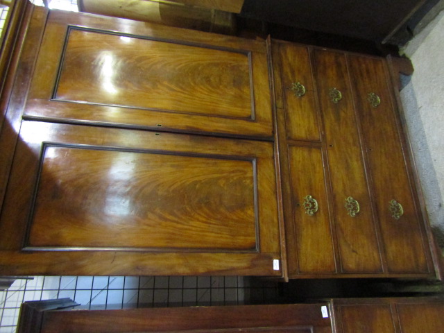 Mahogany linen press/cupboard with ornate brass handles 122cmW 208cmH 50cmD no key - Image 5 of 15