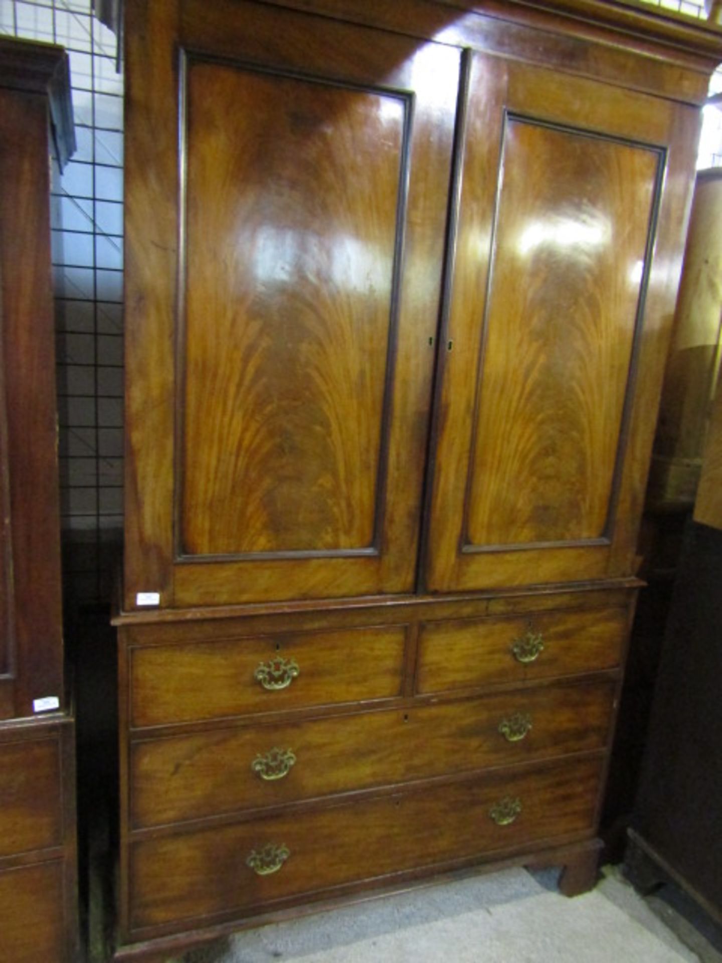 Mahogany linen press/cupboard with ornate brass handles 122cmW 208cmH 50cmD no key - Image 5 of 15