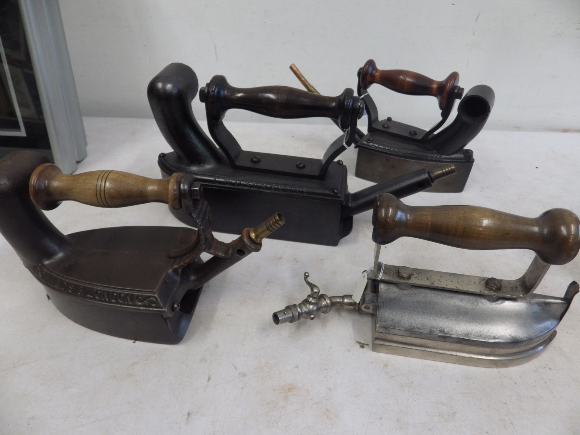 7 assorted gas irons to incl 3x C Wilson & sons Leeds & London gas irons one being a tailors iron, - Image 3 of 4