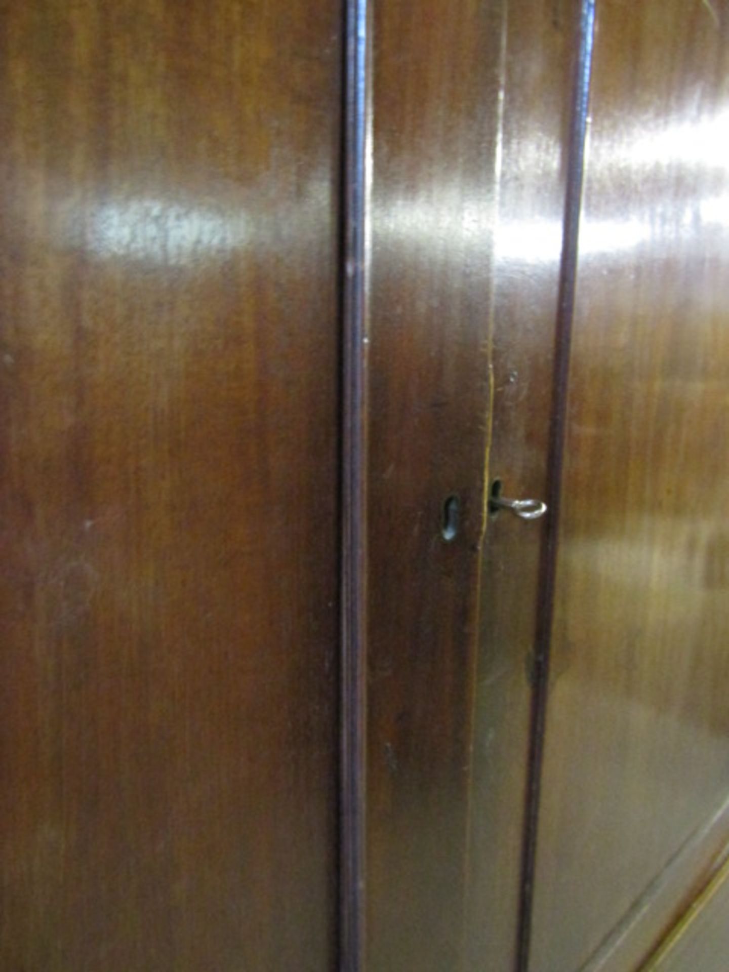 Mahogany linen press/cupboard with brass handles (needs some restoration, beading missing around - Image 11 of 13