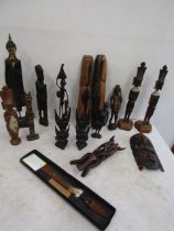 Various tribal treen figures/masks etc