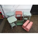 Painted occasional tables and magazine rack etc