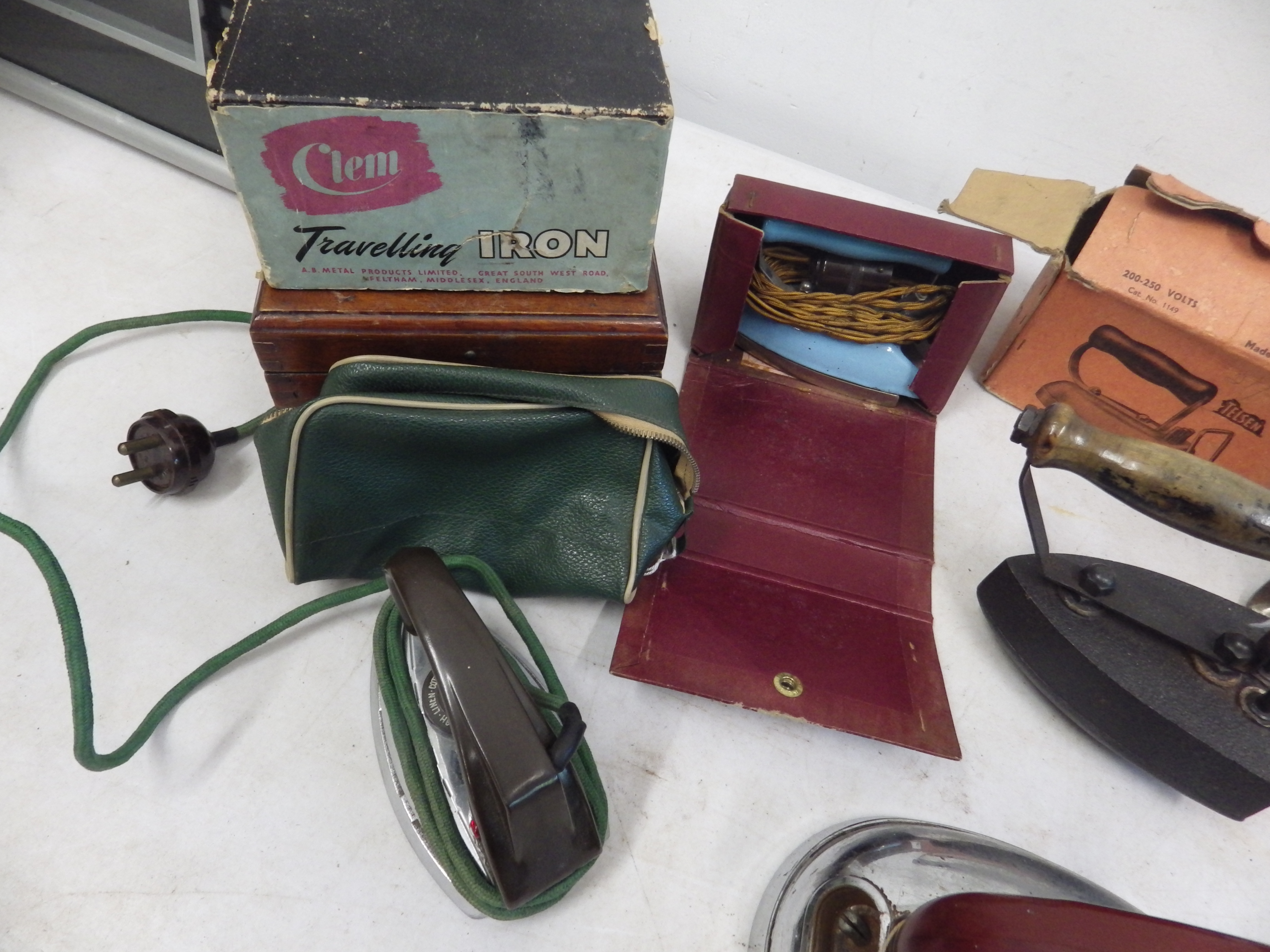 Assorted vintage electric and travel irons, some with original boxes and cases, all for display - Image 2 of 5