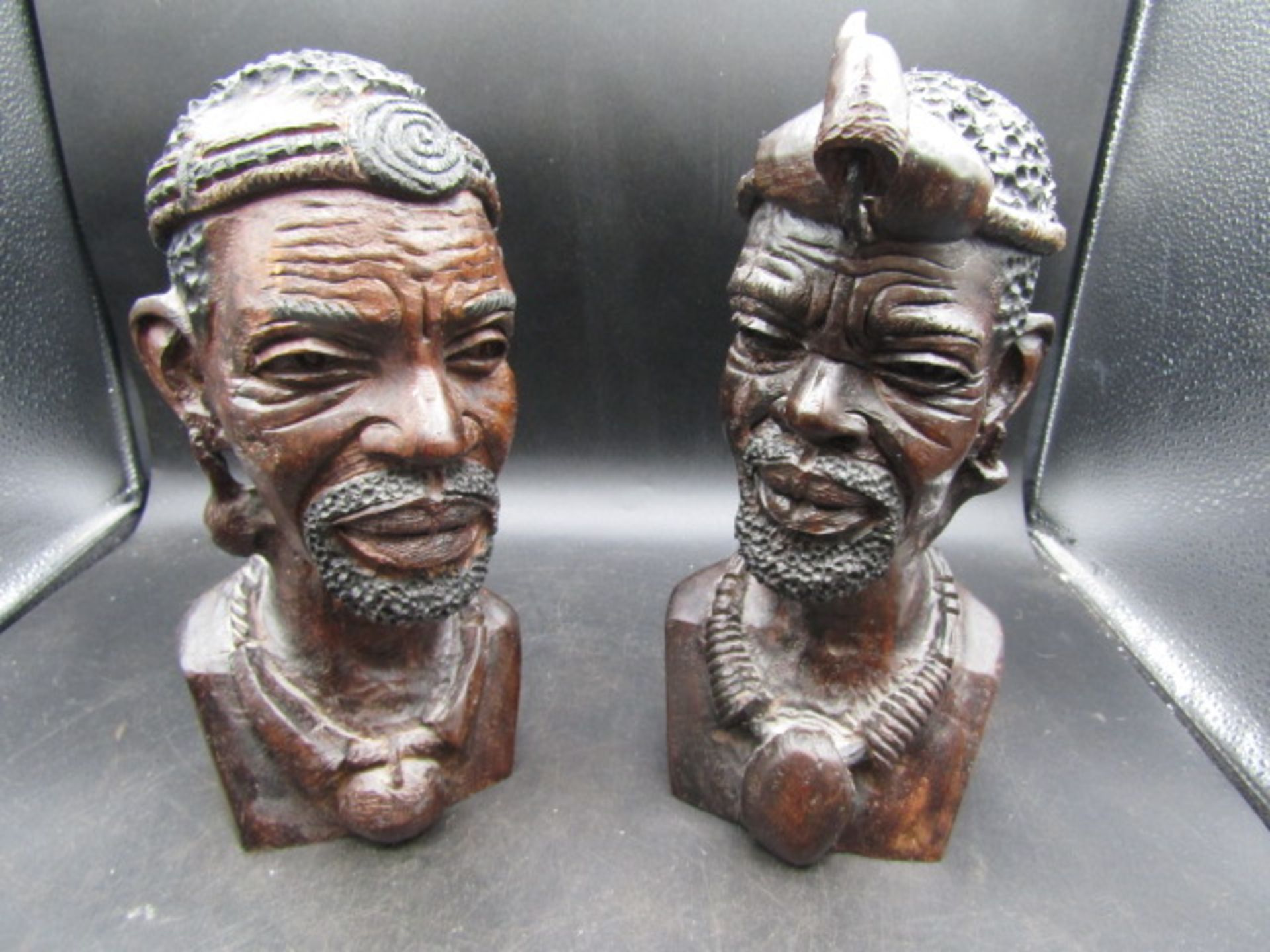 2 heavy carved busts 30cmH