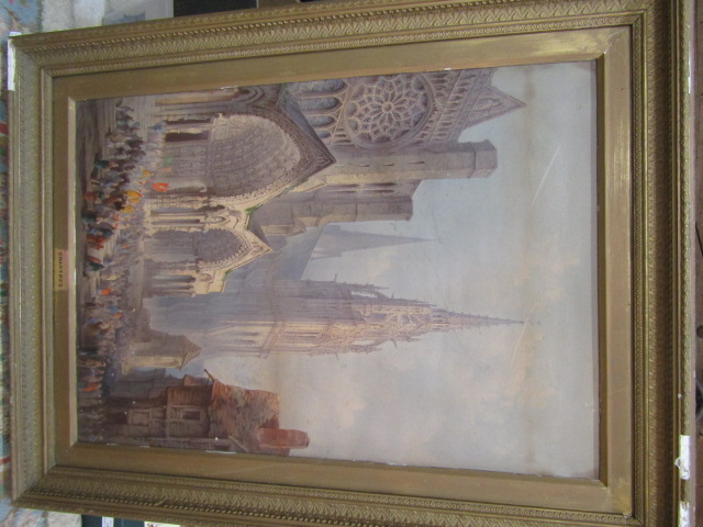 Chartres Cathedral print on board in plaster frame 61x83cm