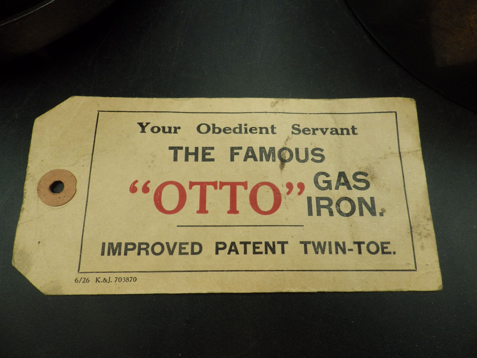 4 Otto gas irons to include one improved patent with disc stating property of the Grimsay Gas Co - Image 2 of 3