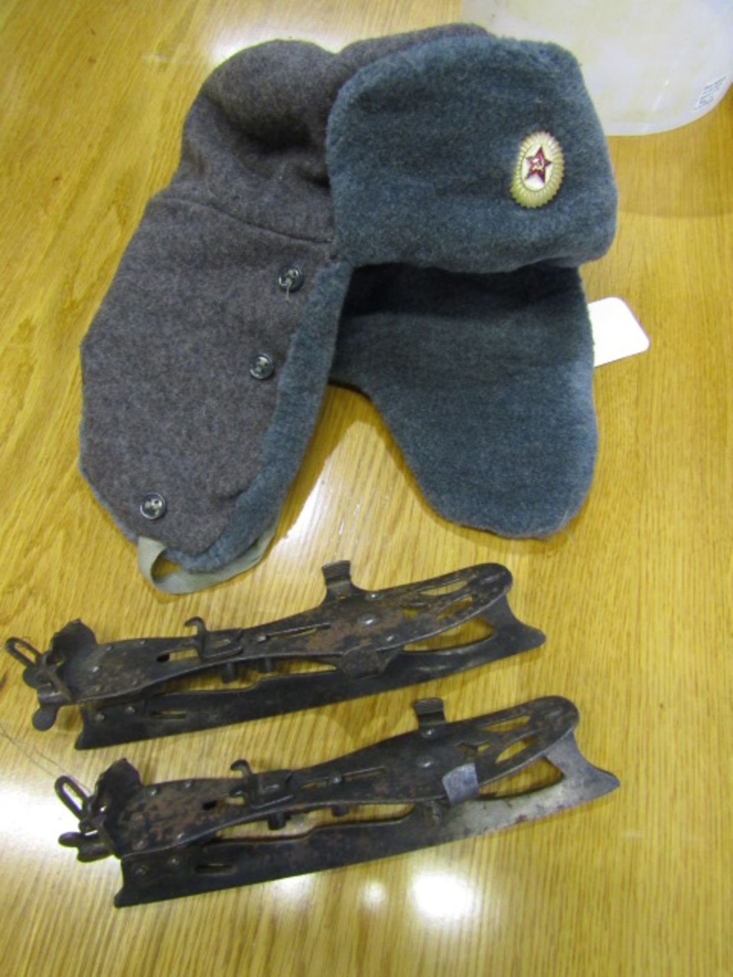 A Russian style hat and fen skates