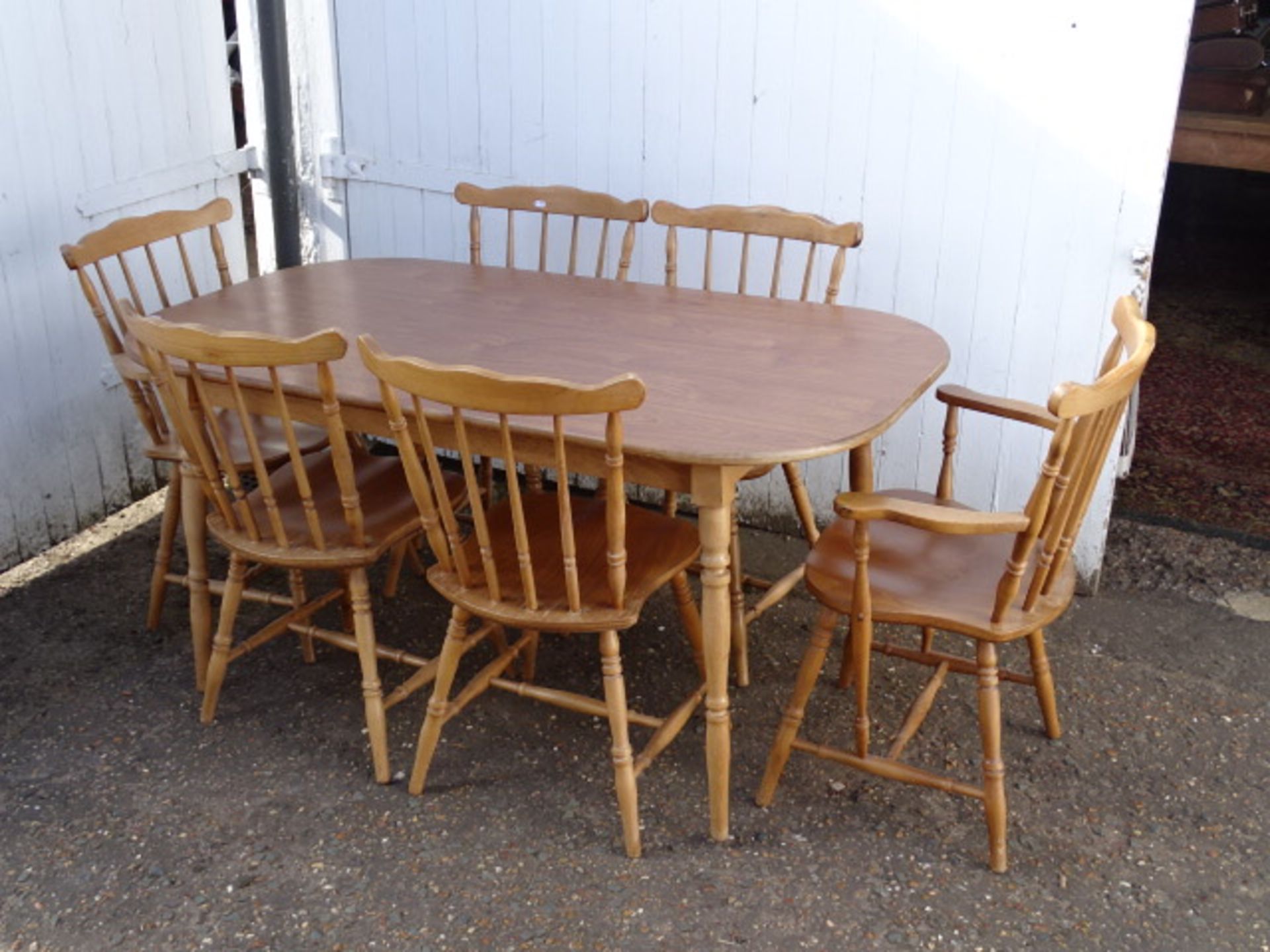 Kitchen table and 6 pine chairs