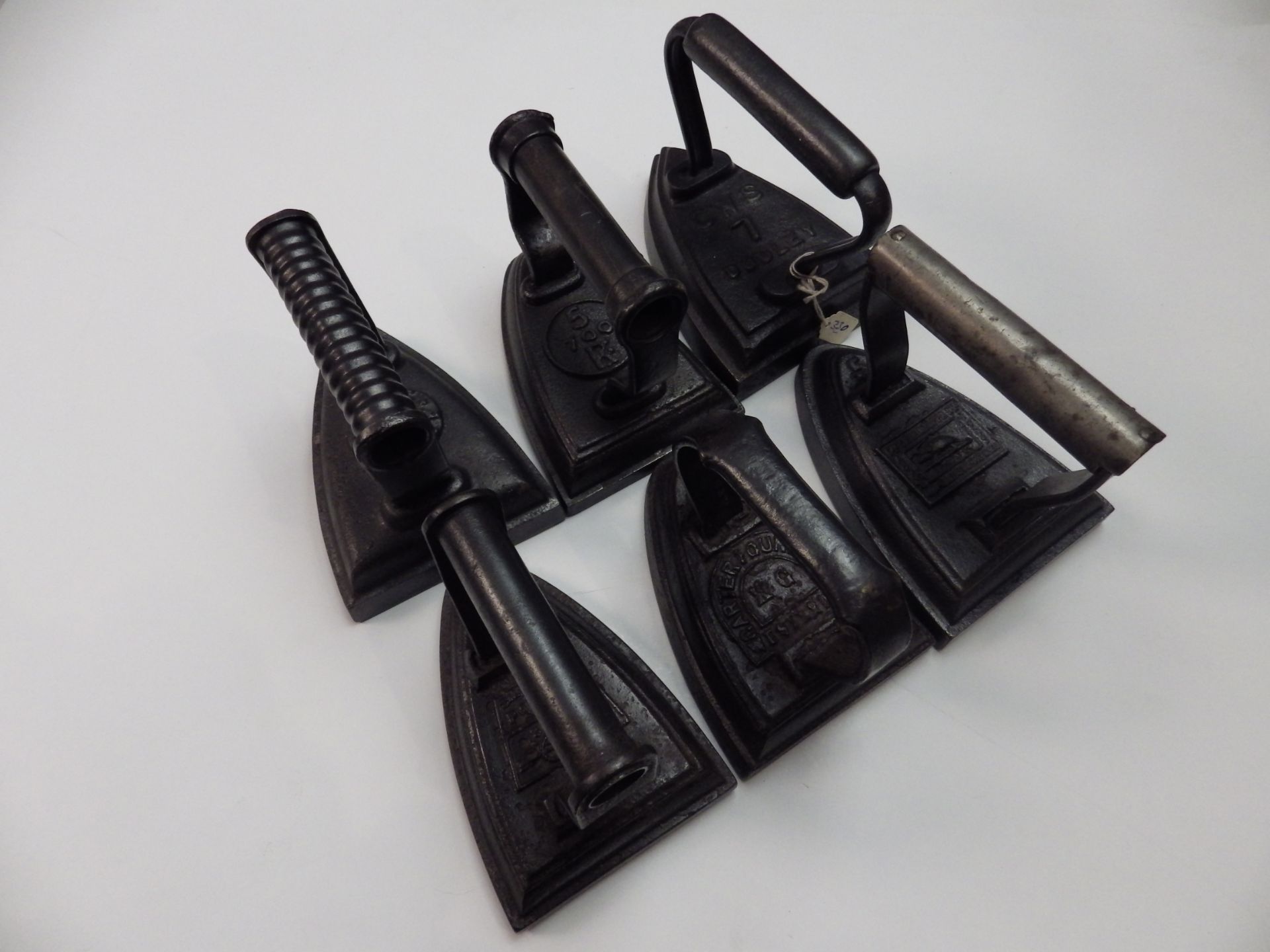 6 various Sad/Flat irons to incl CWS Dudley, Silvesters, Carter Foundry etc