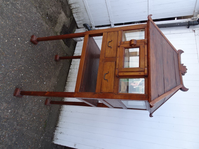 Hardwood Chinese birdcage style display cabinet on legs with 2 drawers and glazed door H190cm - Image 4 of 4