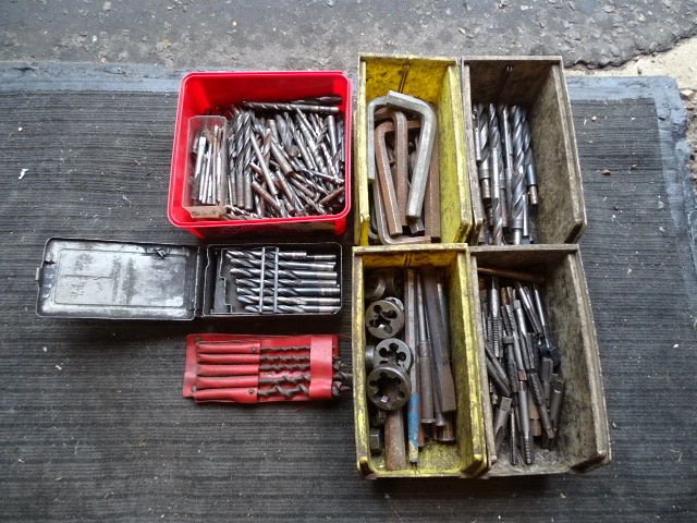 Large lot of drill bits, Allen keys, chisels and tap and die etc