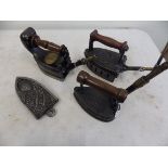 3 assorted gas irons to include the Australian version of the Crownall double posted (vendor