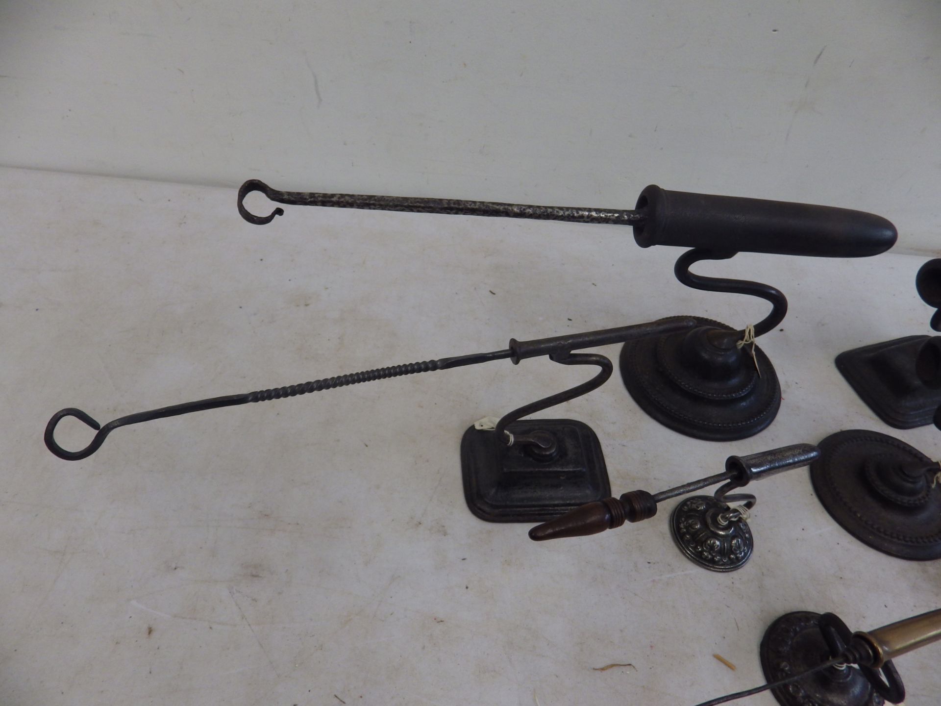 Assorted goffering, piping, Italian irons etc and stands including 3 with brass barrels, some with - Image 3 of 3