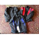 3 Motorcycle jackets to include Akito (large) and Buffalo (XX Small new with tags)