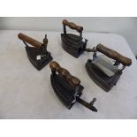 2 Siddons gas irons together with 2 James Armstrong & Co London gas irons to incl No.8 iron and