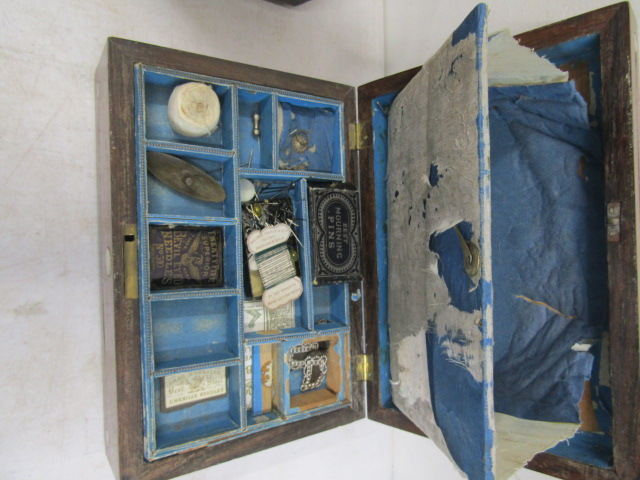 2 antique sewing boxes one with contents - Image 7 of 10