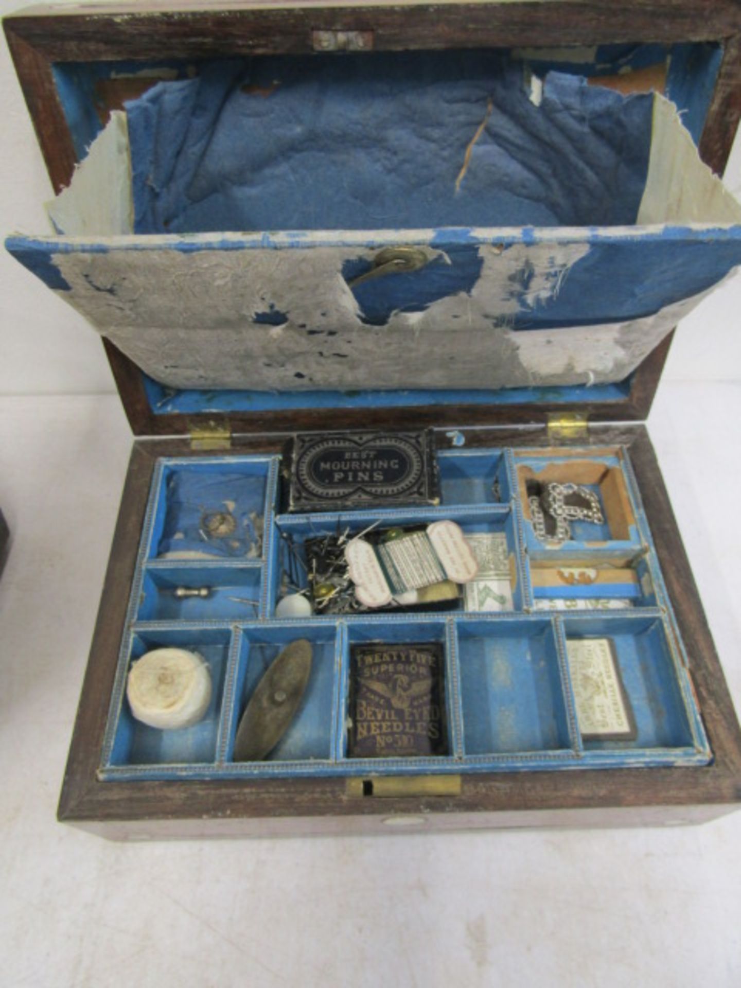 2 antique sewing boxes one with contents - Image 7 of 10