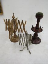 vintage wooden yarn winder and one metal and bobbin stand