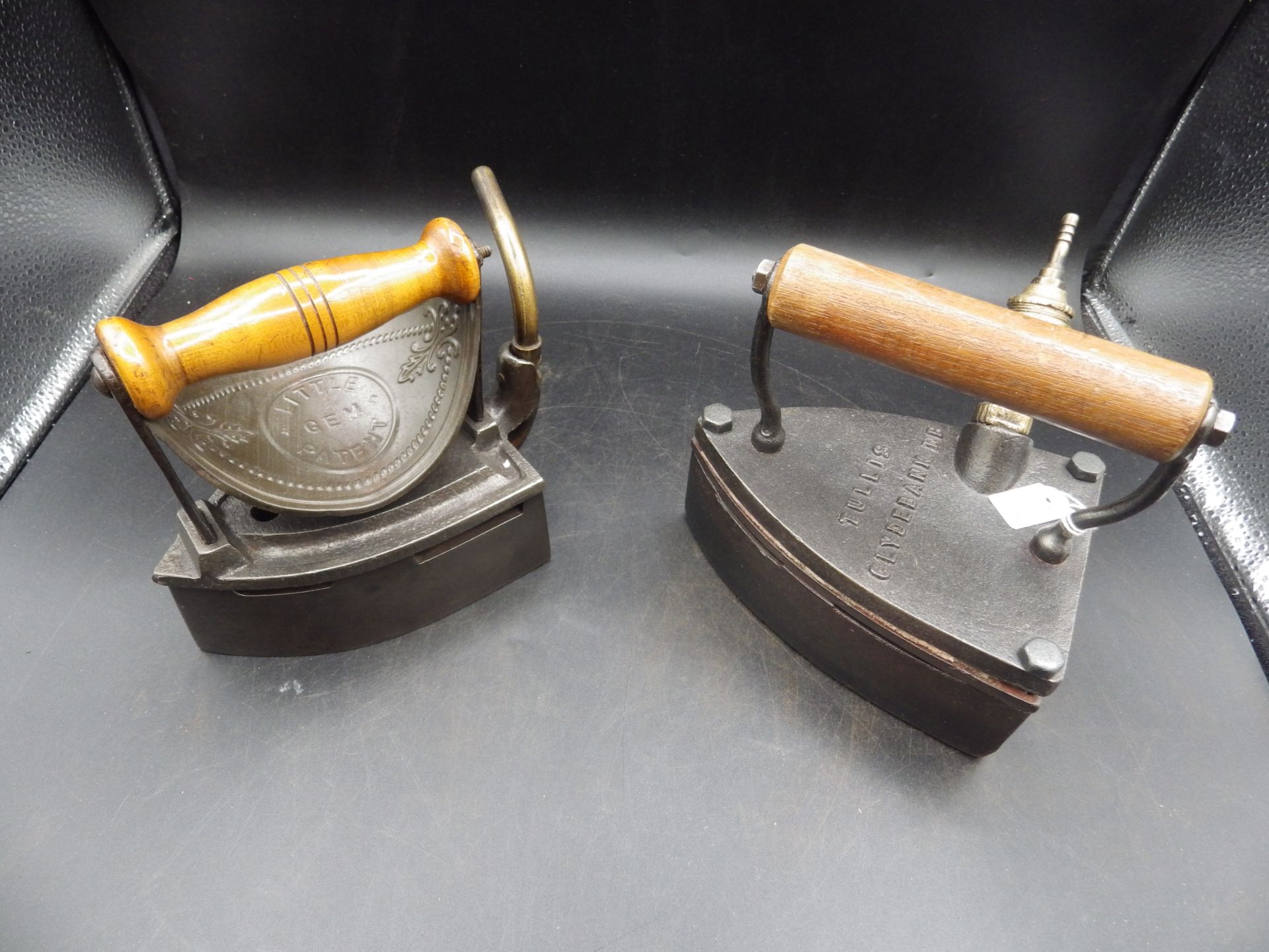 Little Gem patent gas iron together with a Tullis Clydebank NB gas iron (2 irons)