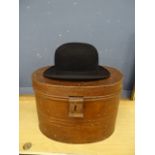 Vintage bowler hat in metal hat box size in pictures