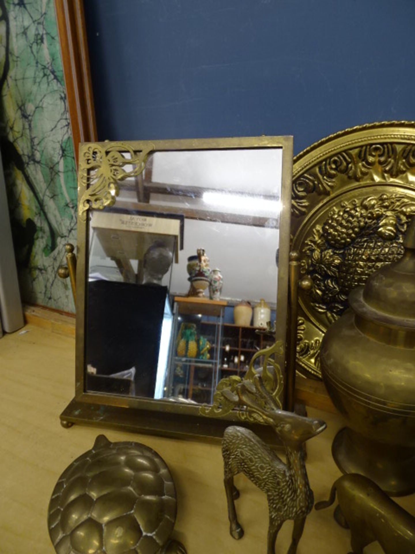 Brass framed dressing table mirror, animals and urn etc - Image 3 of 4