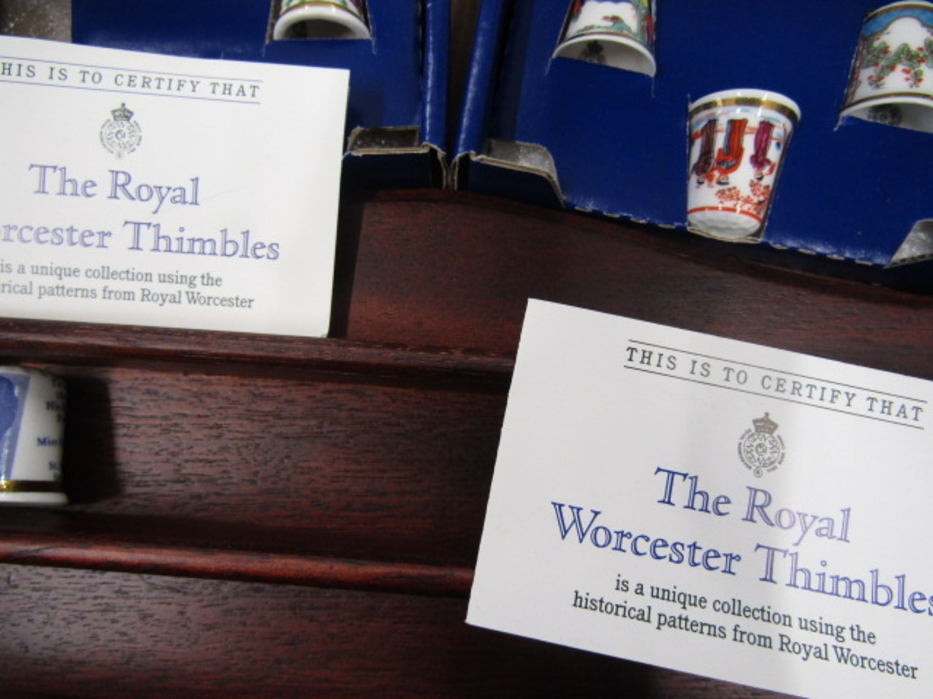 Royal Worcester thimble collection with display shelf list of thimbles in photo's - Image 5 of 6